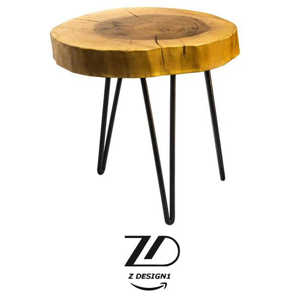 میز عسلی تنه درخت با پایه فلزی