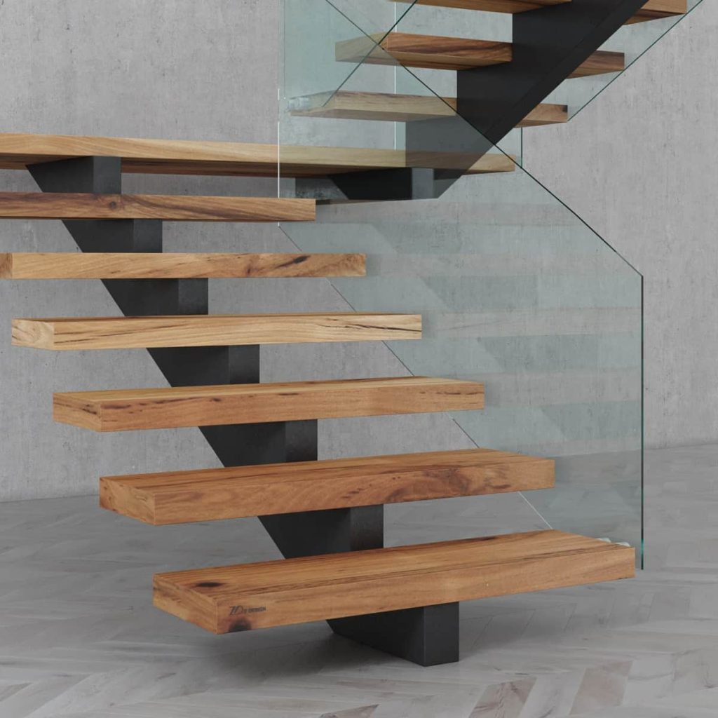 پله چوب و شیشه روستیک