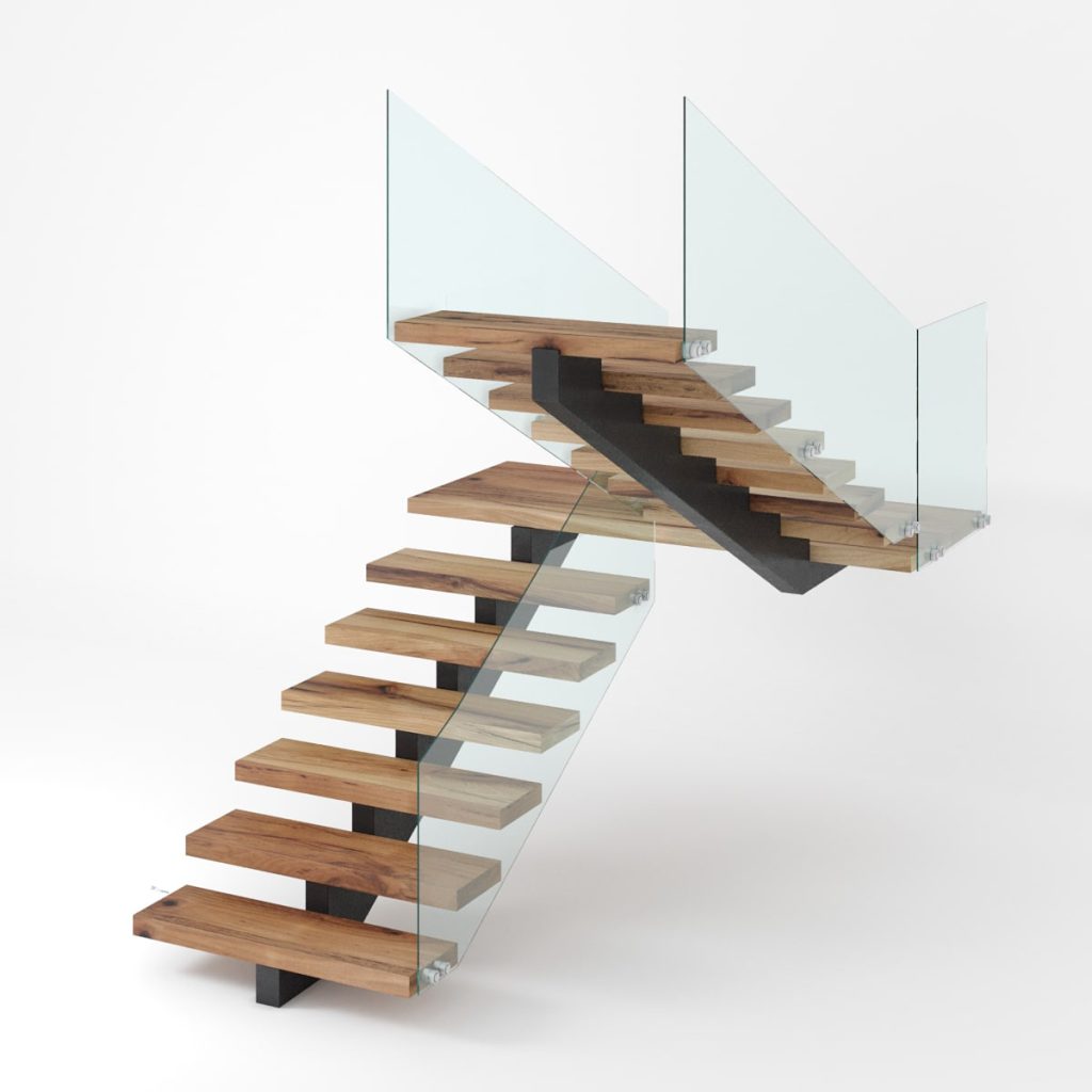 پله چوب و شیشه روستیک