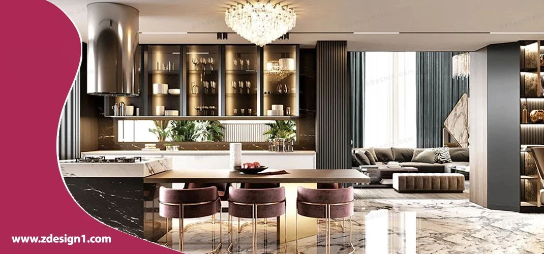 طراحی داخلی آشپزخانه خانه لاکچری