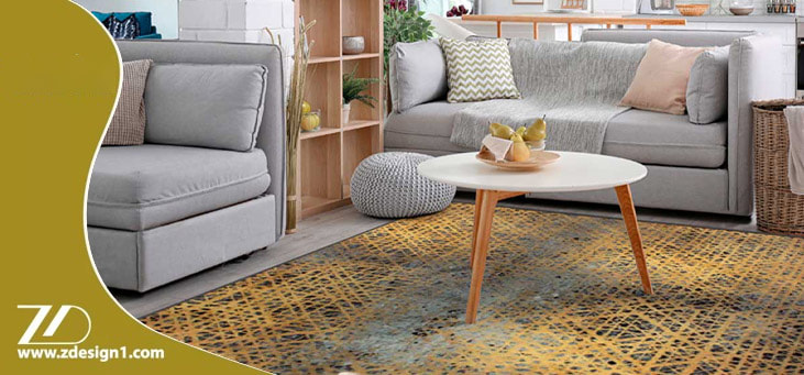 ست مبل طوسی و فرش طلایی