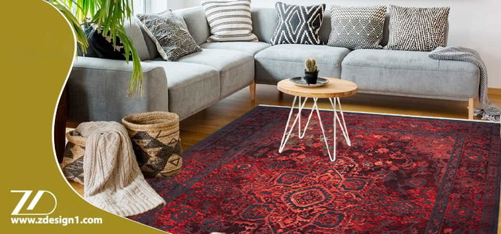 ست مبل طوسی و فرش قرمز و لاکی