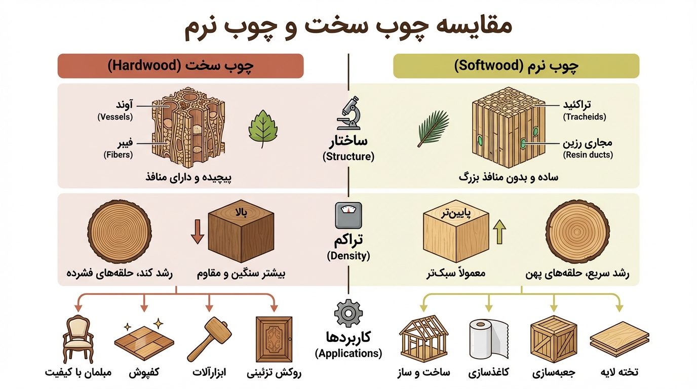 تفاوت چوب سخت و چوب نرم