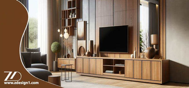 فضای نشیمن و ست کردن میز تلویزیون و آینه کنسول