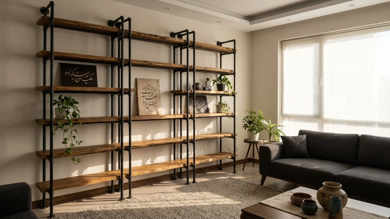 ترندهای جدید: کتابخانه مدرن با ترکیب چوب و فلز