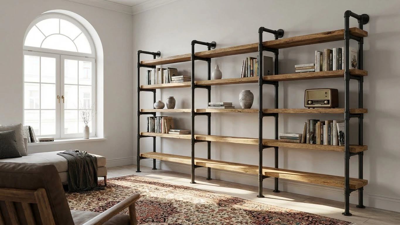 ترندهای جدید: کتابخانه مدرن با ترکیب چوب و فلز