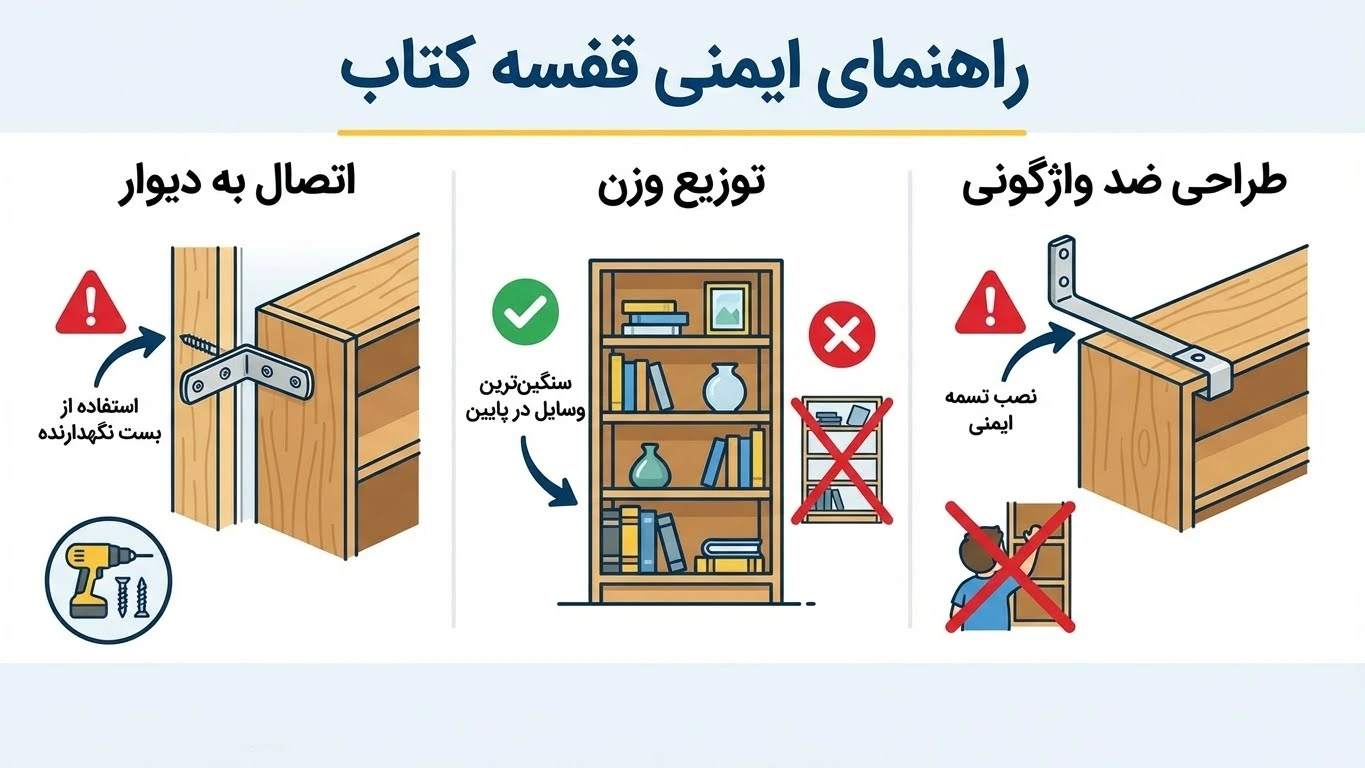 نکات ایمنی نصب کتابخانه دیواری و ایستاده