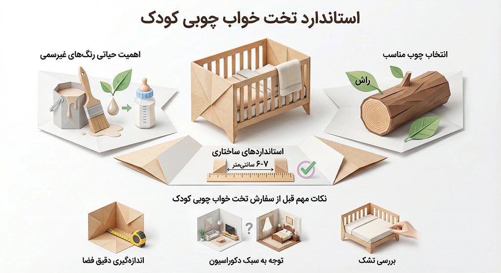 اینفو گرافی استاندارد های تخت خواب چوبی کودک