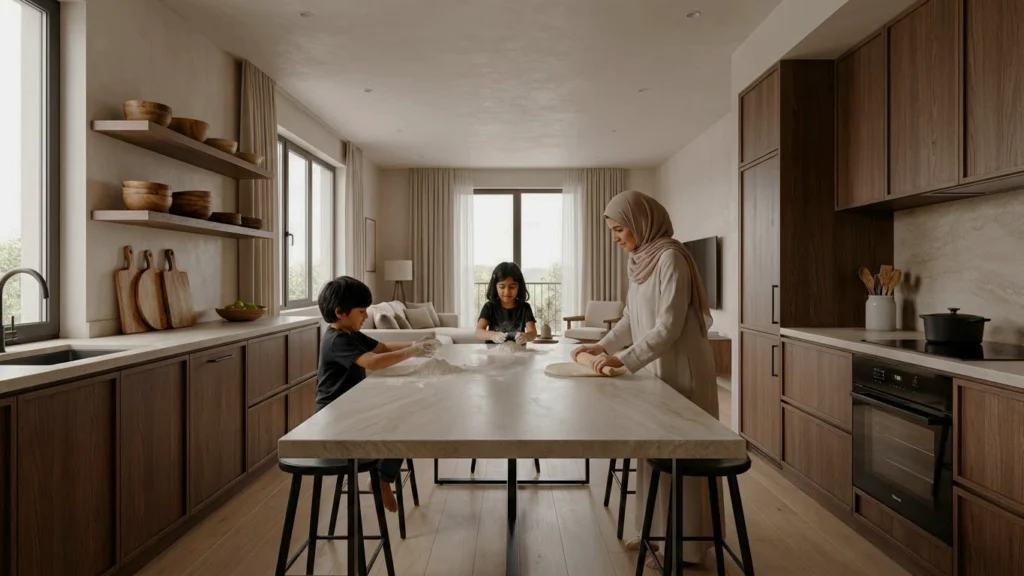 آشپزخانه با کابیت چوبی