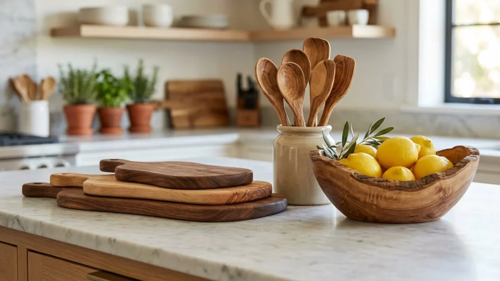 ظروف چوبی در آشپزخانه