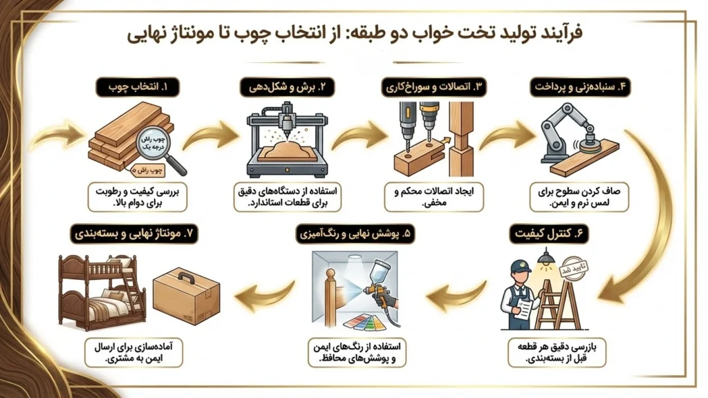فرآیند تولید انواع تخت دو طبقه در مجموعه زد دیزاین: پیوند چوب و صنعت
