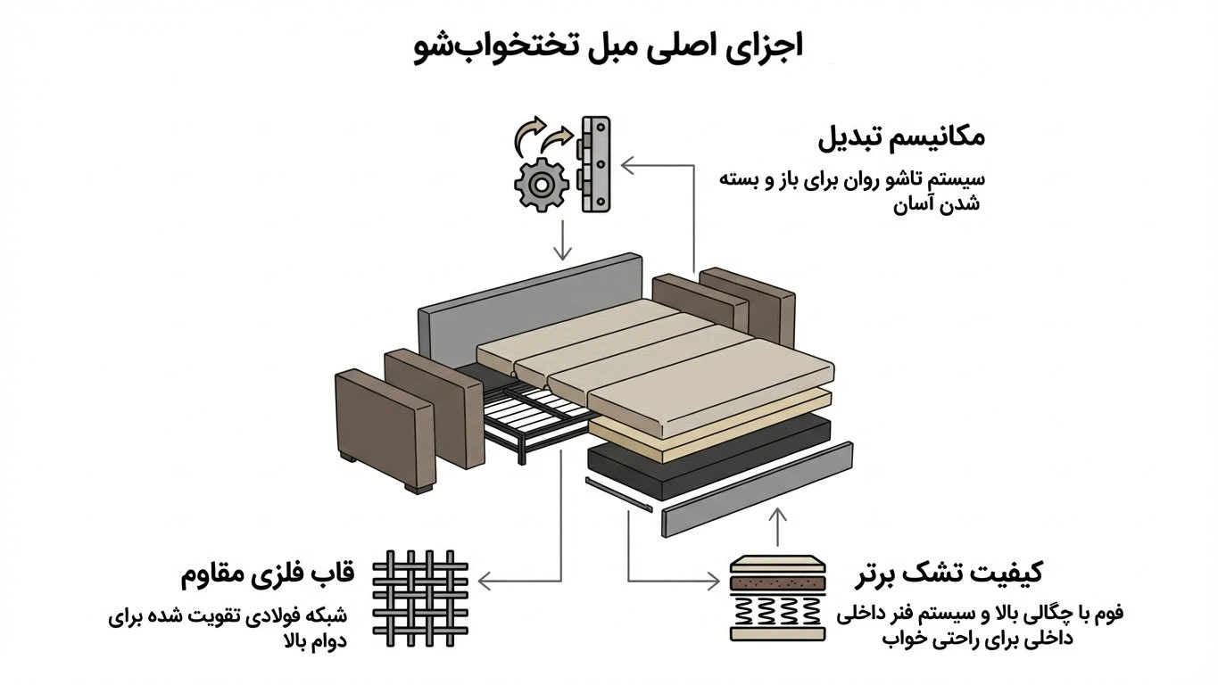 بررسی فنی ساختار و مهندسی مواد در مبلمان تخت شو