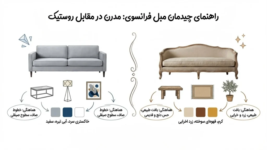 نحوه ست کردن مبل فرانسوی در دکوراسیون مدرن و روستیک