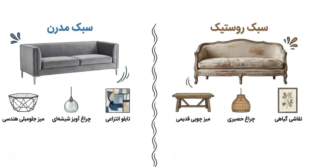 نحوه ست کردن مبل فرانسوی در دکوراسیون مدرن و روستیک