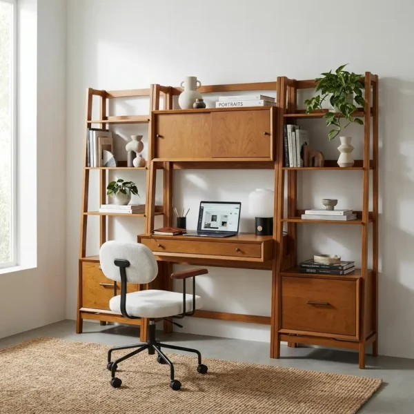 میز تحریر و کتابخانه مدرن