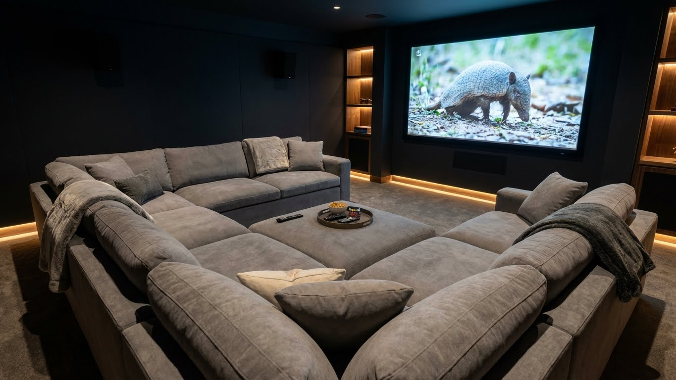 کاناپه جلو تلویزیون سکشنال U شکل مخصوص فیلم دیدن