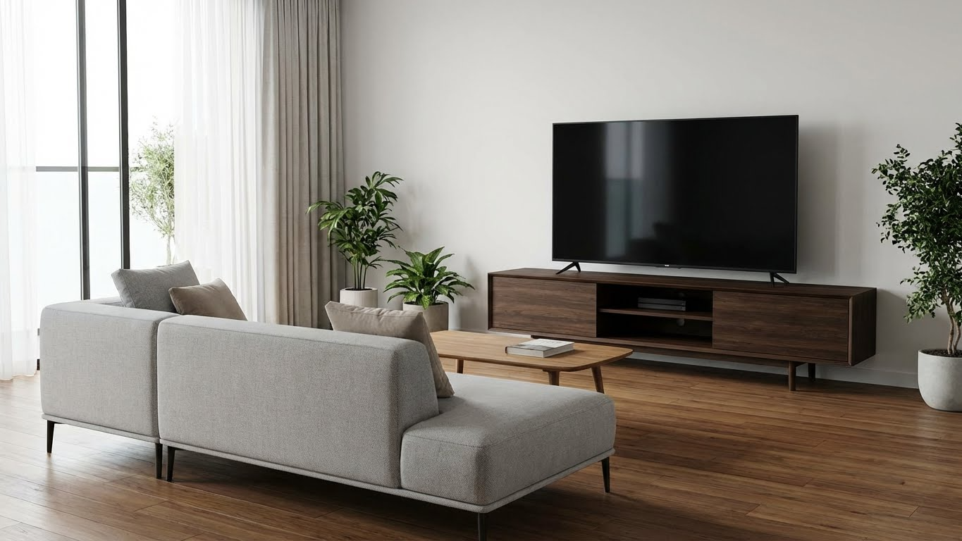 ارتفاع صحیح دید تلویزیون از روی کاناپه — مرکز TV در سطح چشم