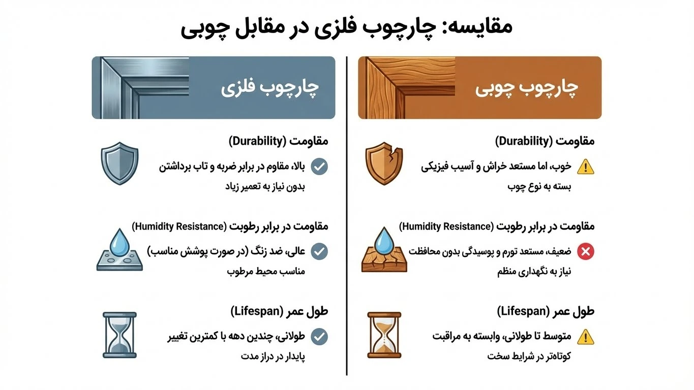 بررسی جنس اسکلت؛ باکس فلزی یا چوبی