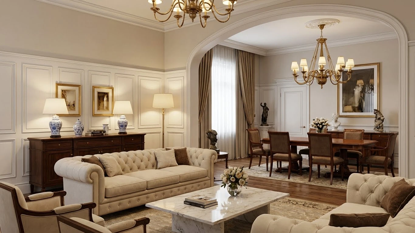 ترکیب مبل نئوکلاسیک با ناهارخوری و کنسول