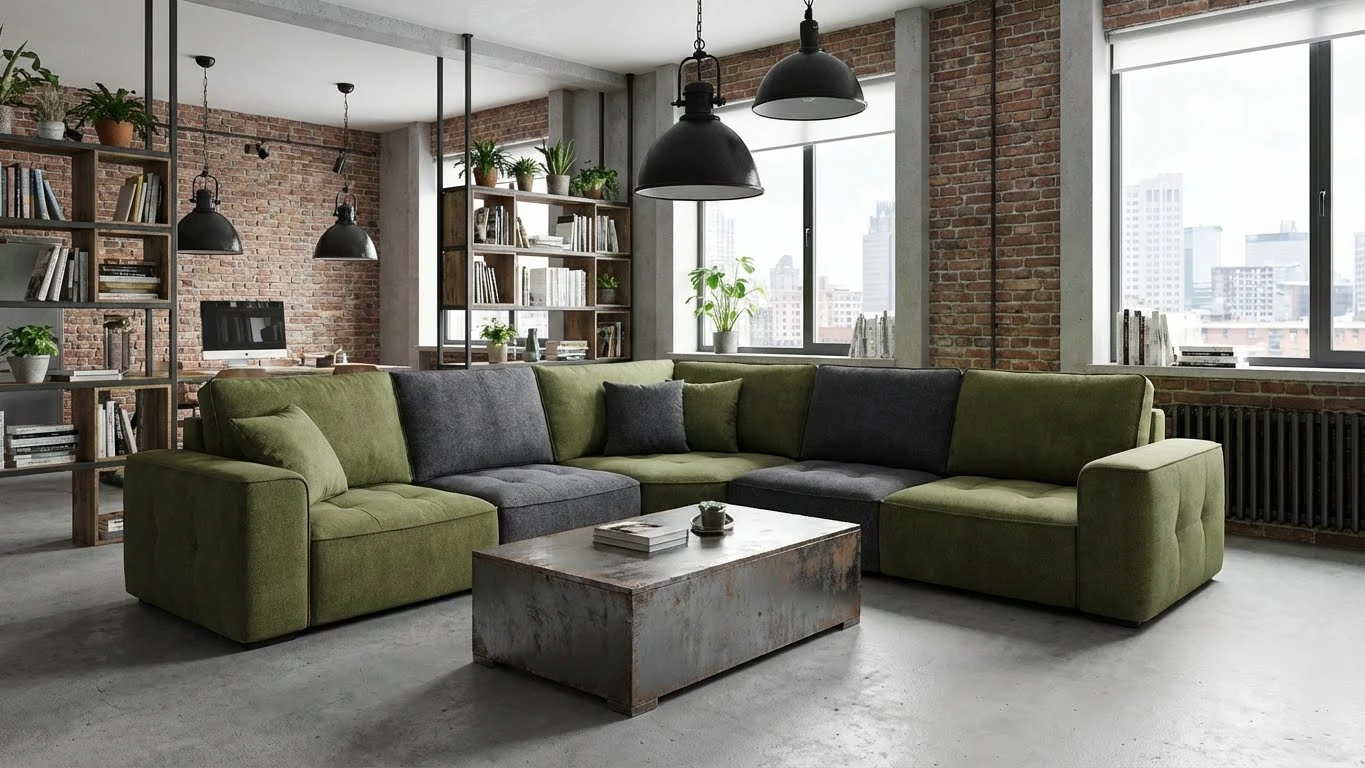 مبل سبز و طوسی