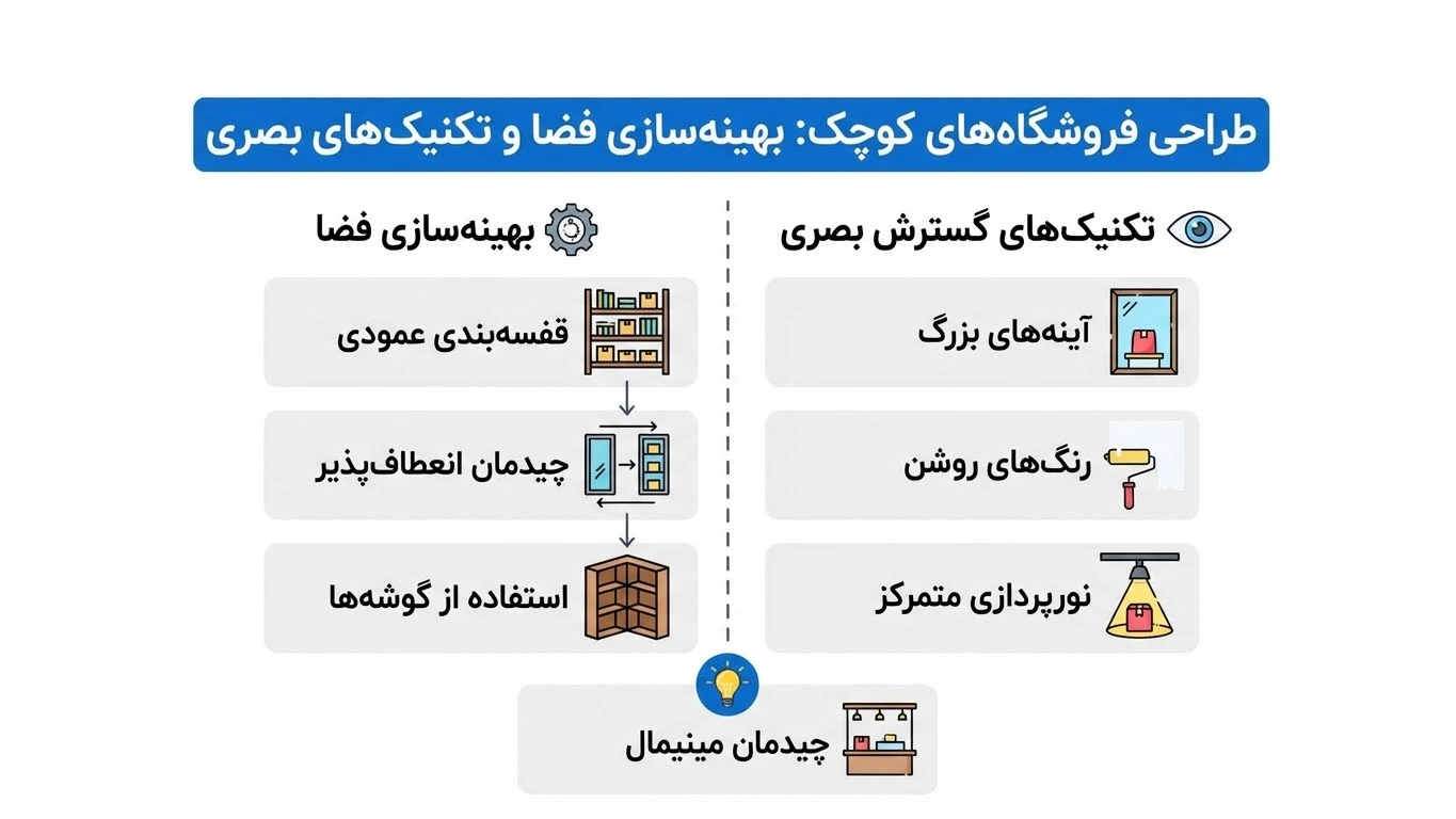اصول طراحی و دکور مغازه کوچک ۱۲ متری و فضاهای محدود