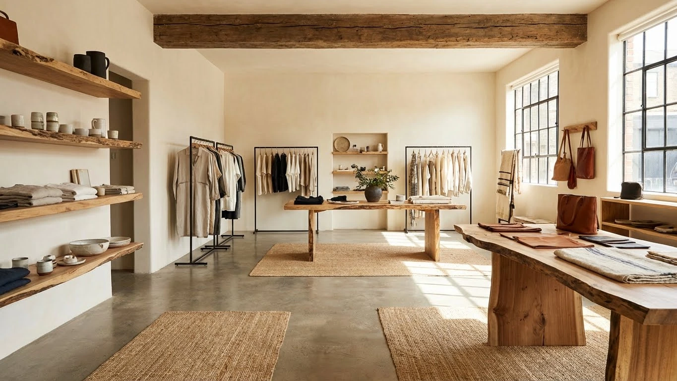 تلفیق سبک روستیک و مدرن در اجرای دکوراسیون مغازه