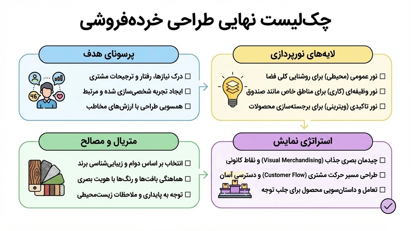 چکلیست نهایی طراح دکوراسیون مغازه برای اجرا