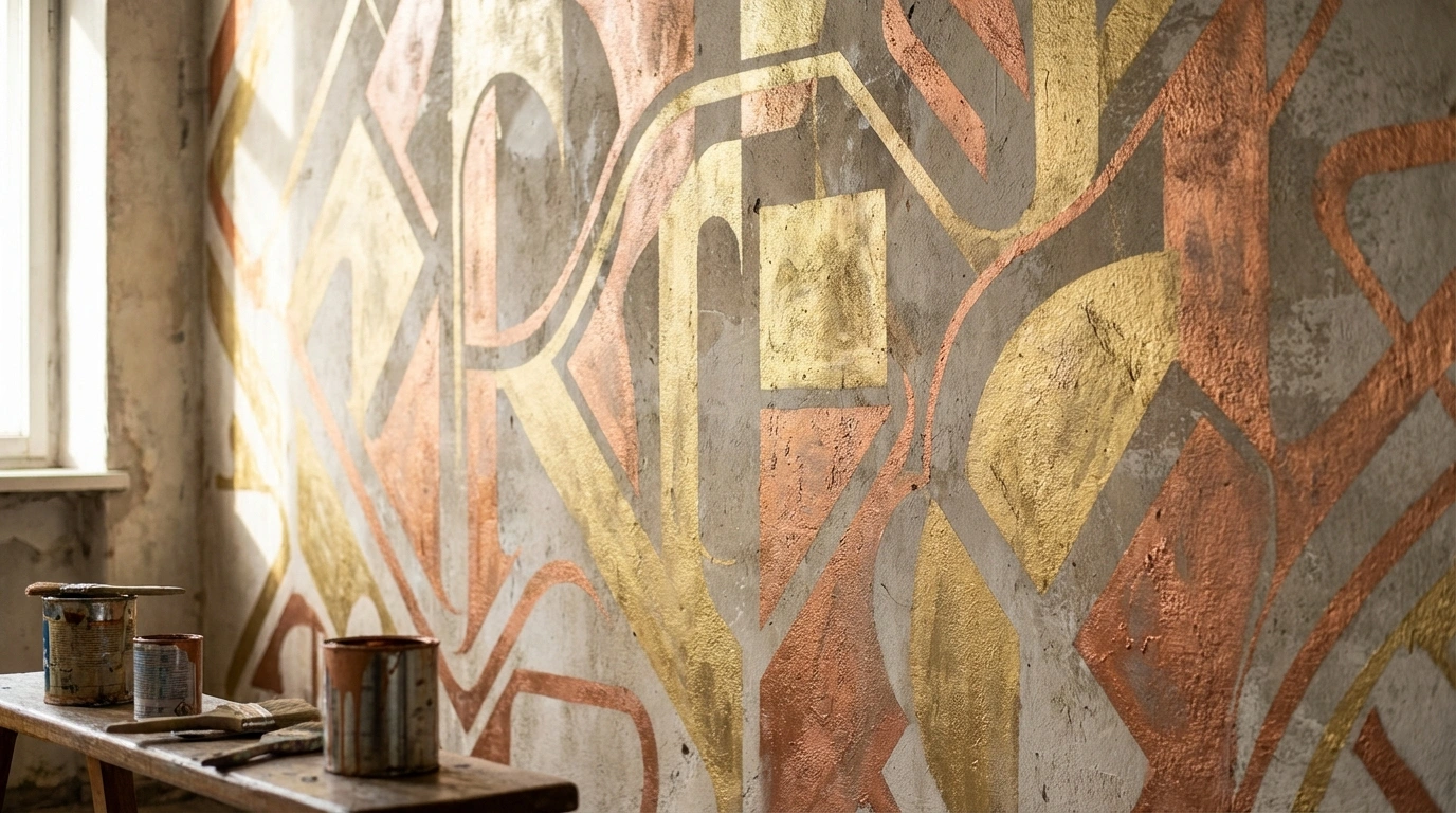 نقاشی‌های انتزاعی با شابلون و رنگ‌های متالیک