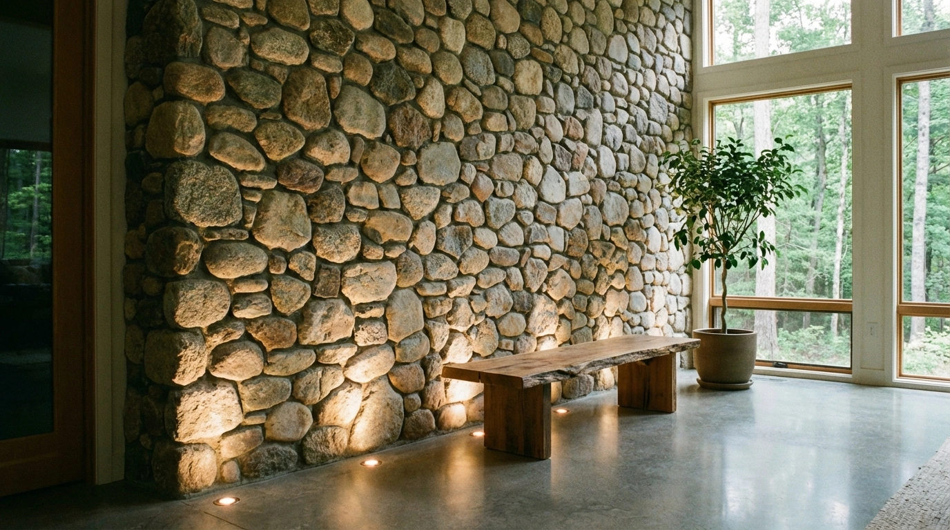 ترکیب سنگ‌های طبیعی و نورپردازی از کف