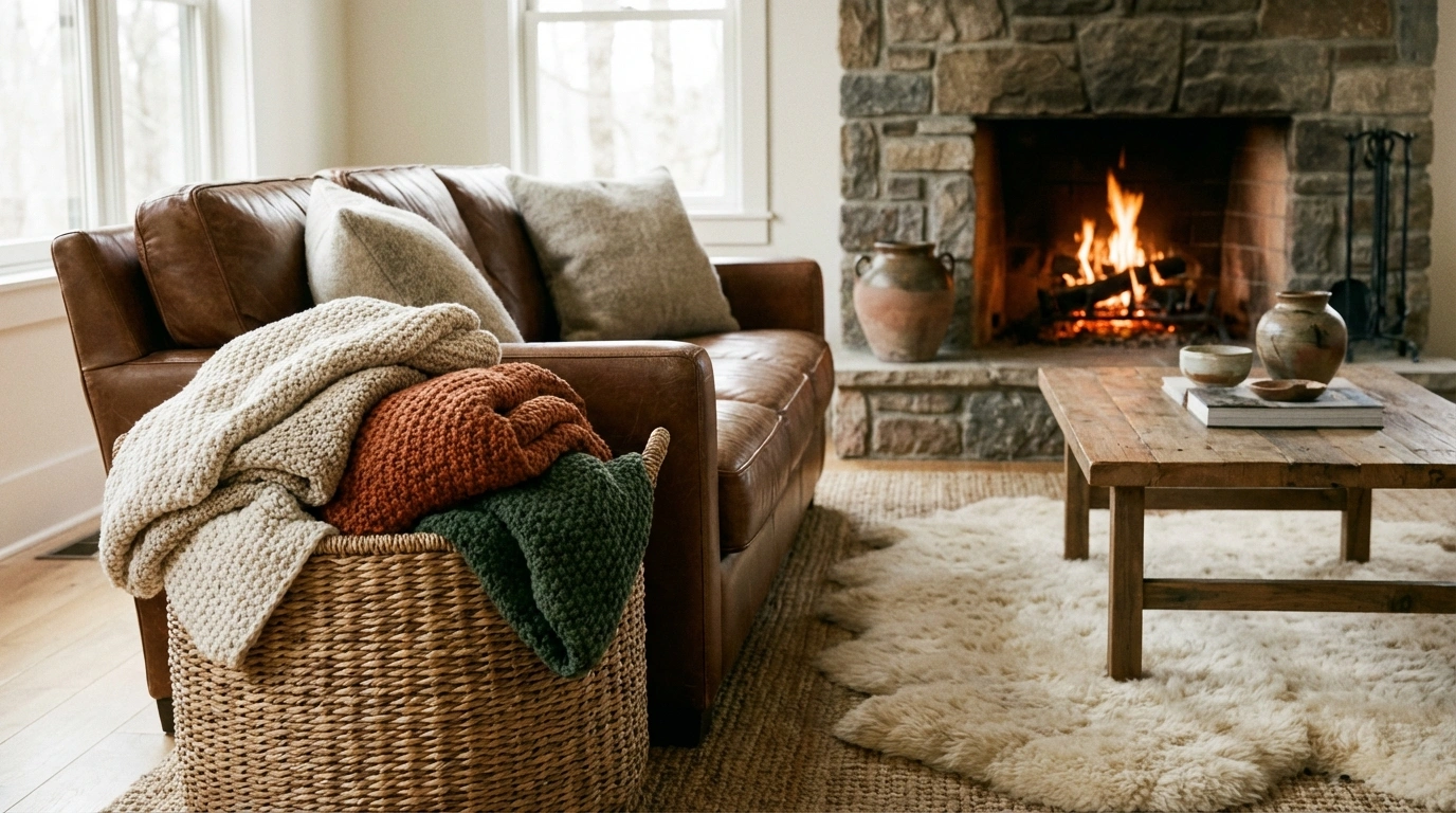 الگوهای چیدمان؛ ترکیب شال با سبد دکوراتیو