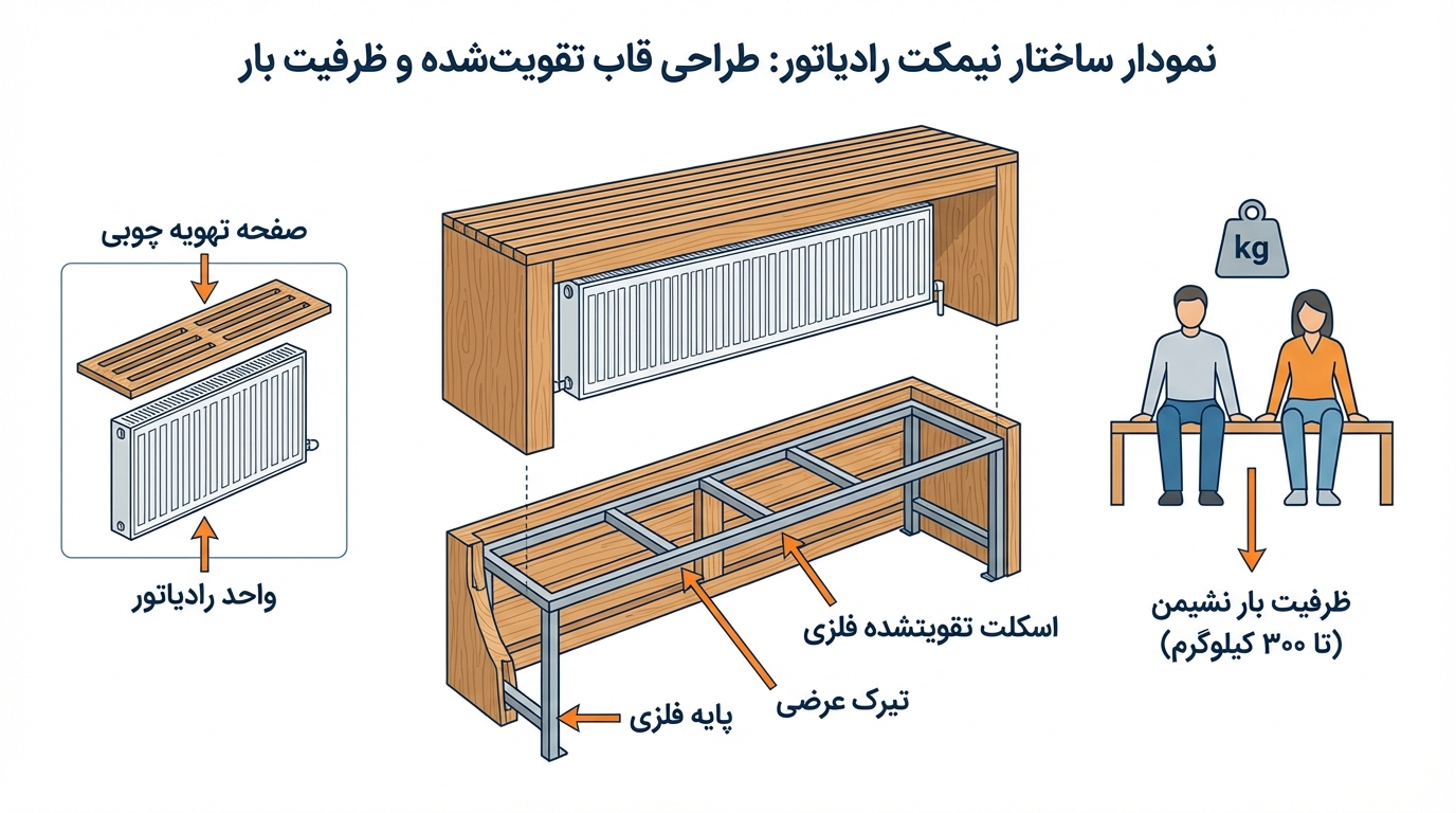 نیمکت چوبی زیر پنجره