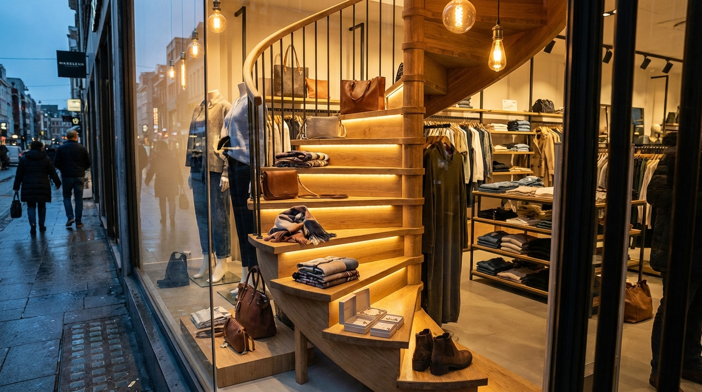 پله چوبی دکوراتیو در ویترین