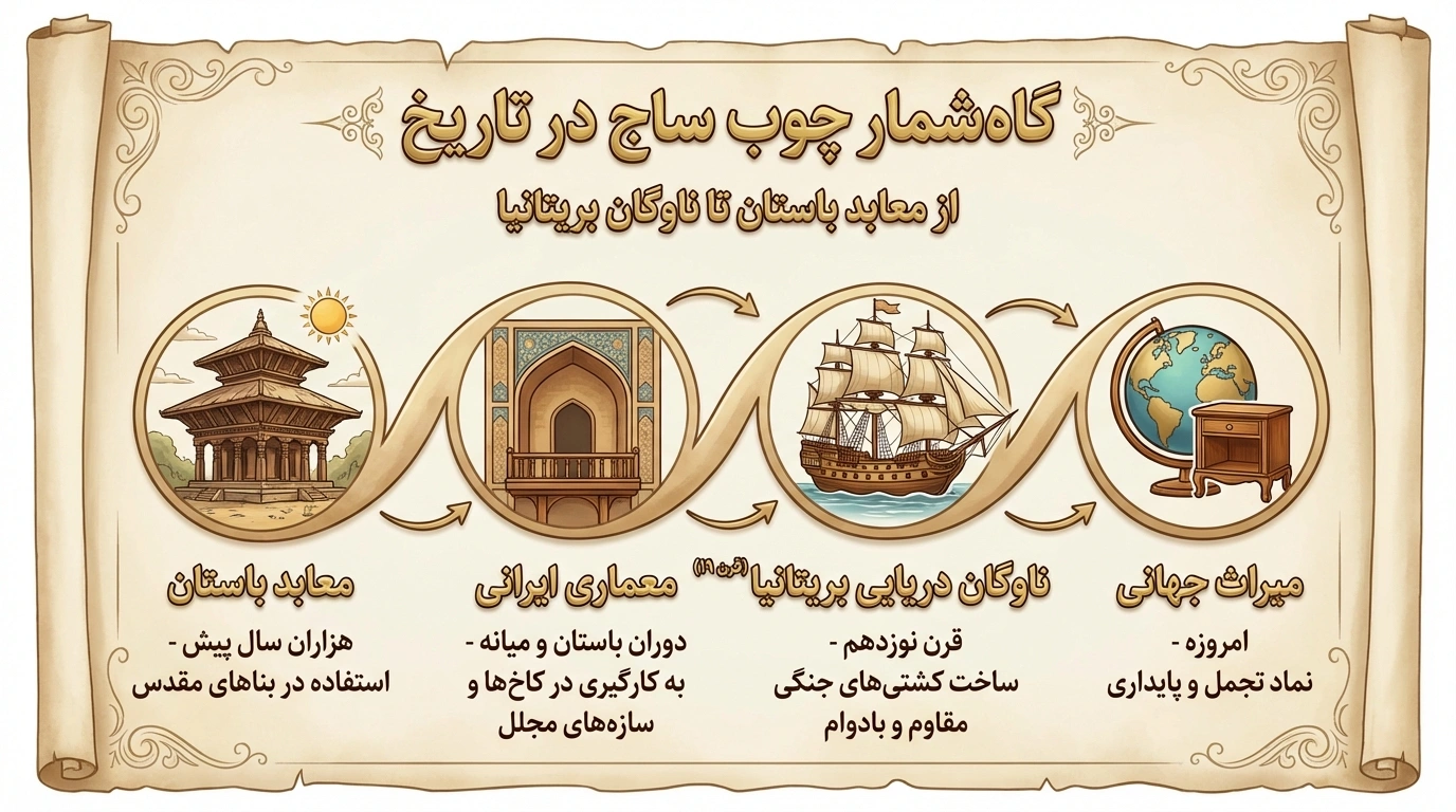 تبارشناسی و تاریخچه فرهنگی چوب ساج در معماری