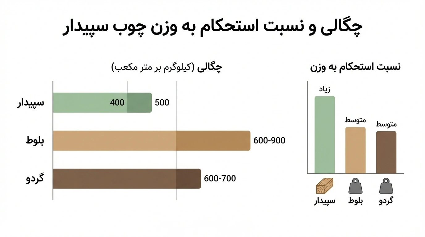 بررسی وزن و میزان استحکام چوب سپیدار در سازه‌های چوبی