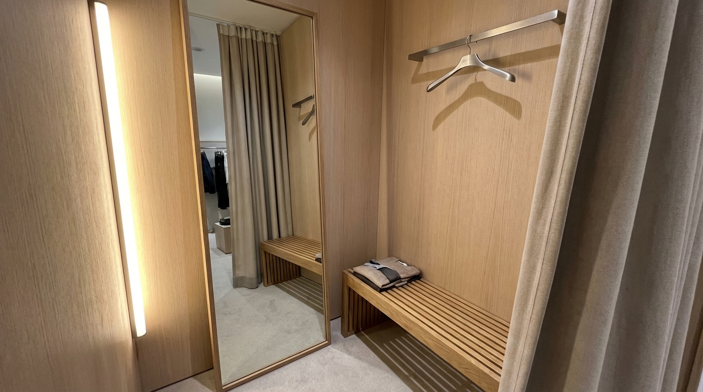 طراحی اتاق پرو در دکوراسیون مزون لباس