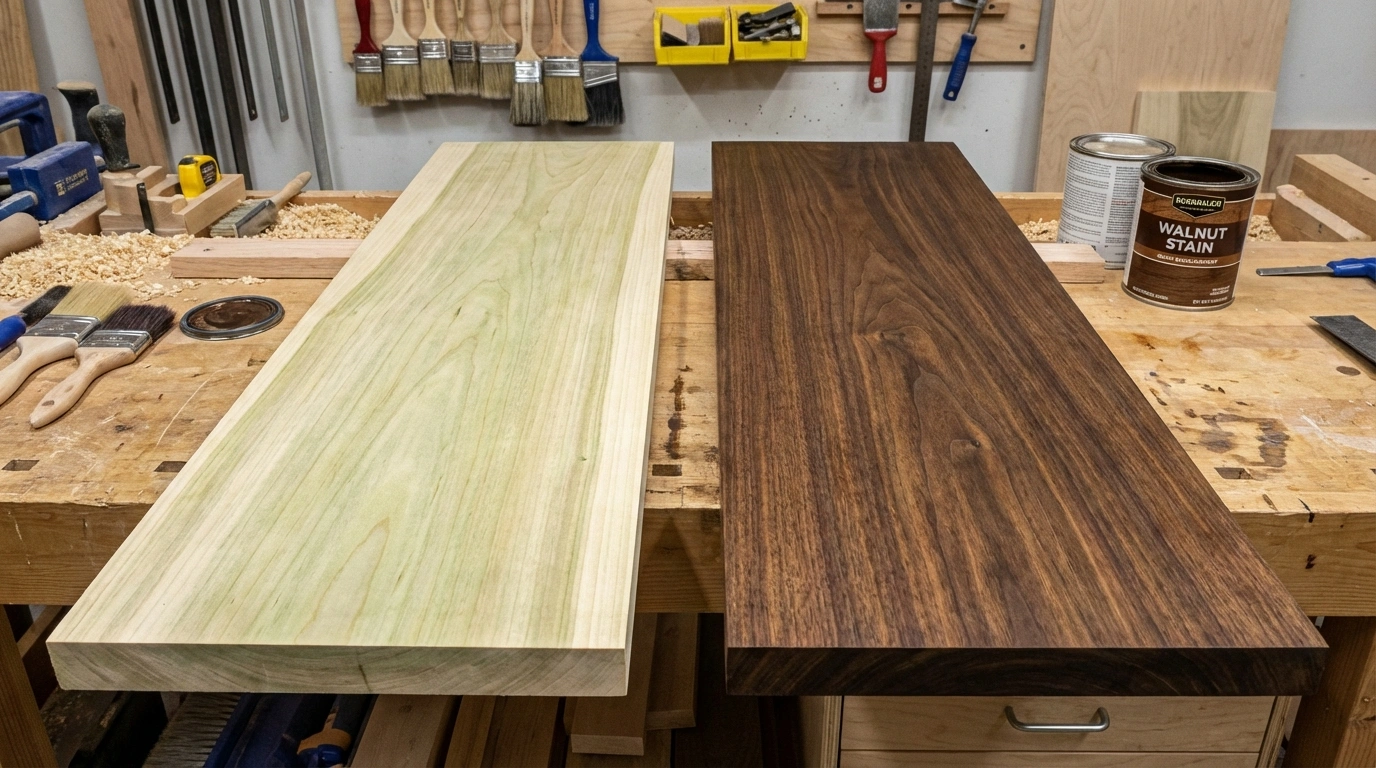 رنگ‌آمیزی چوب سپیدار برای شبیه‌سازی چوب‌های گران‌قیمت