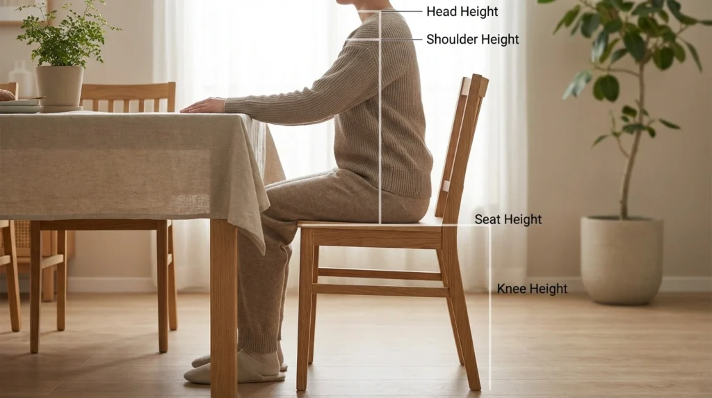  ابعاد استاندارد و مهندسی نشیمن در صندلی ناهارخوری