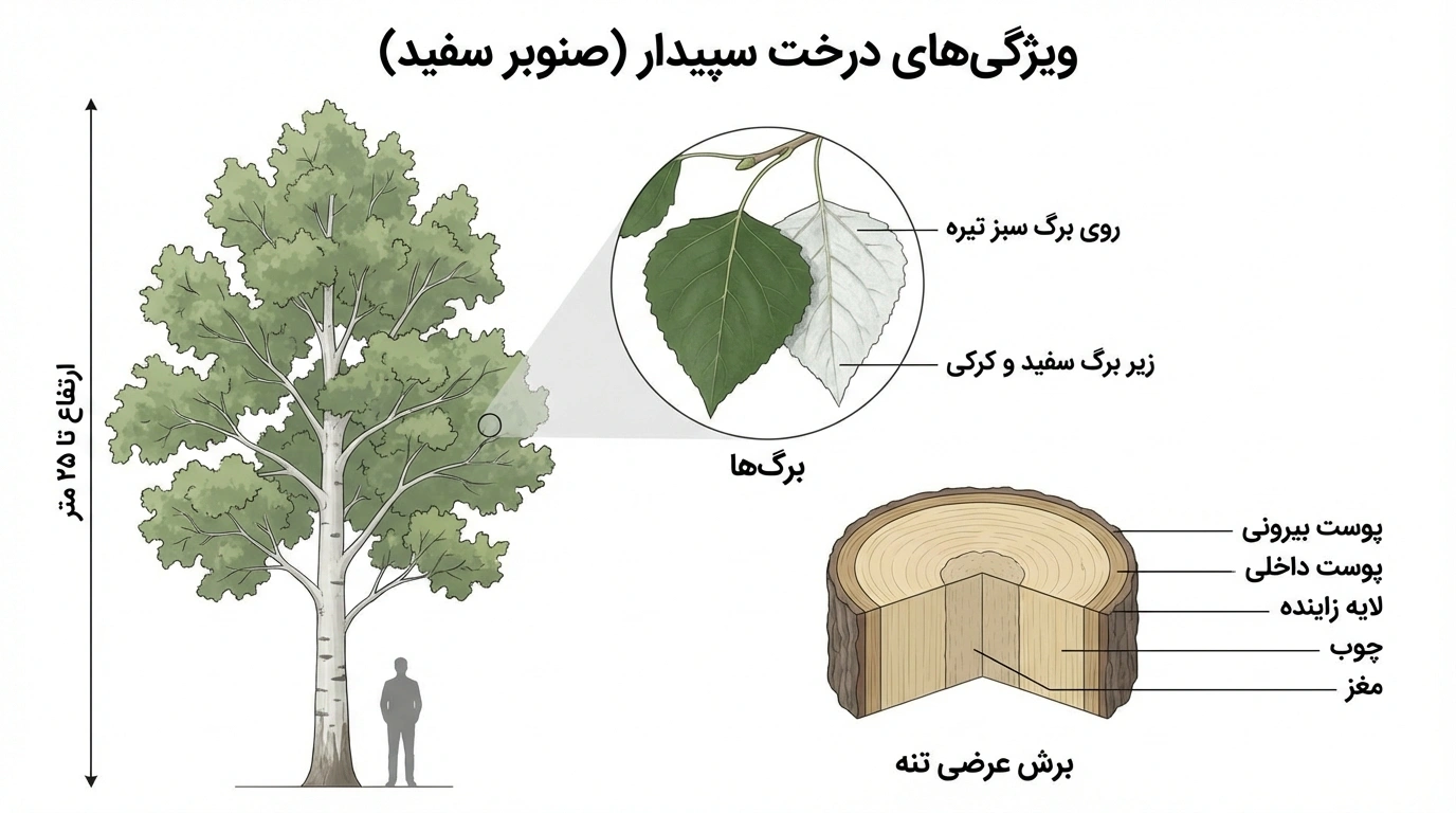 ویژگی‌های ساختاری و ظاهری چوب سپیدار (صنوبر سفید)