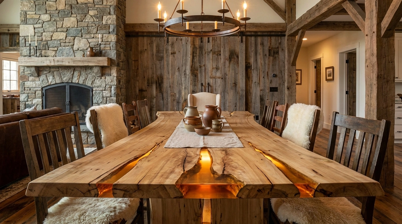 استفاده از اسلب چوب سپیدار در طراحی دکوراسیون روستیک