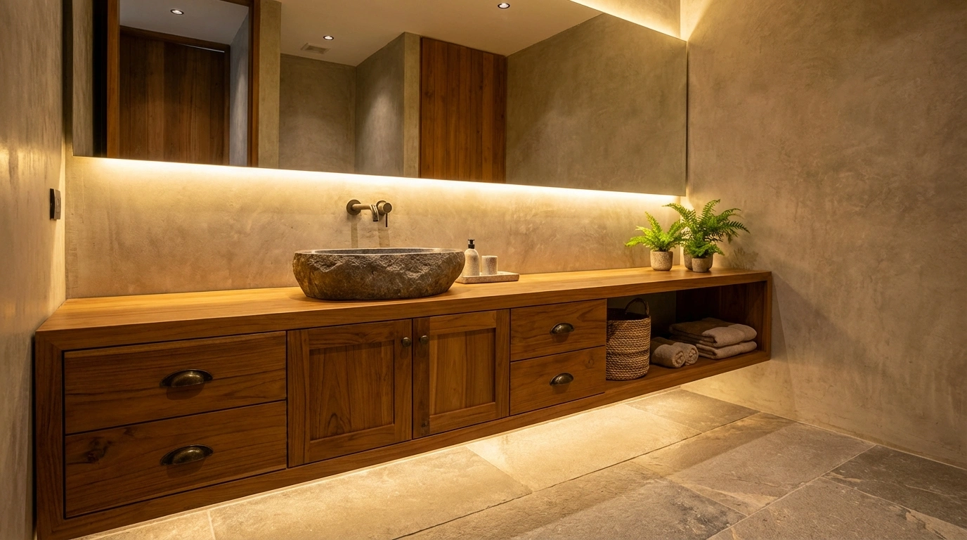 ترکیب چوب و سنگ: روشویی‌های سنگی