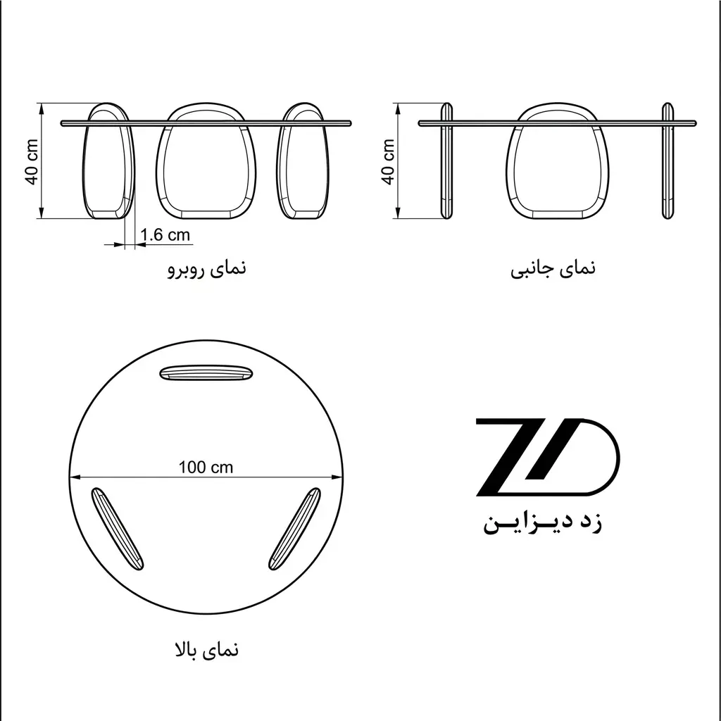 نقشه فنی جلو مبلی چوبی ریور