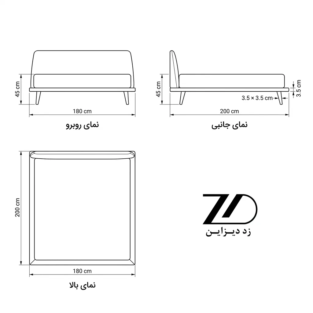 نقشه فنی تخت خواب چوب روسی کد TR11/200