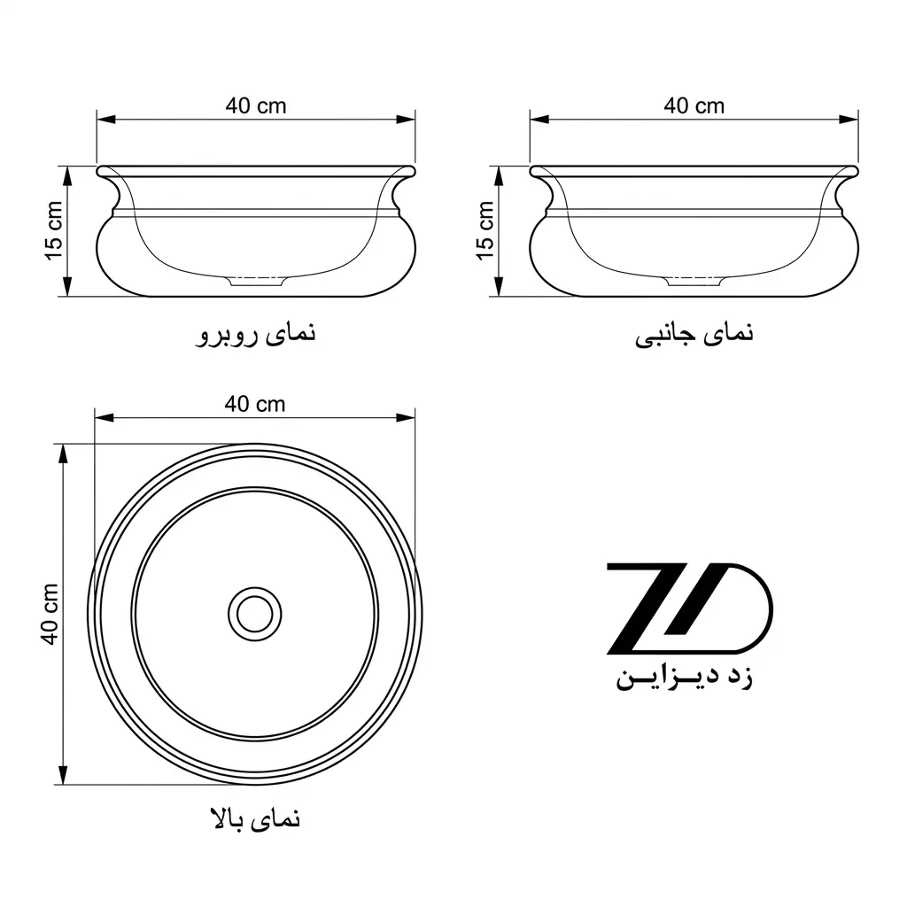نقشه فنی کاسه روشویی گلدانی سیمکان