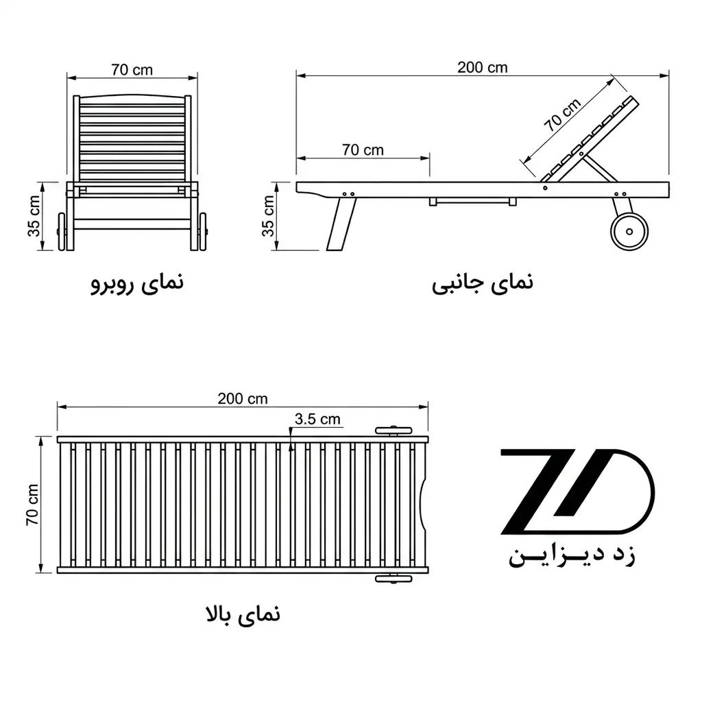 نقشه فنی تخت کنار استخر چوبی صدف