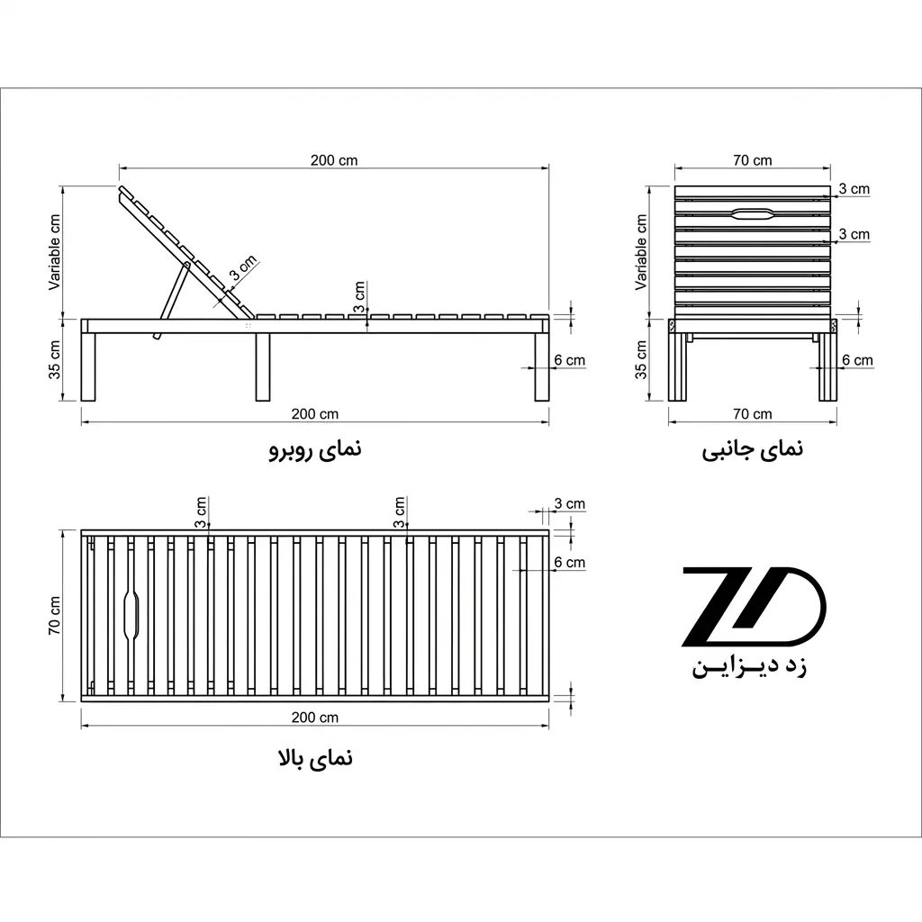 نقشه فنی تخت کنار استخر سایان