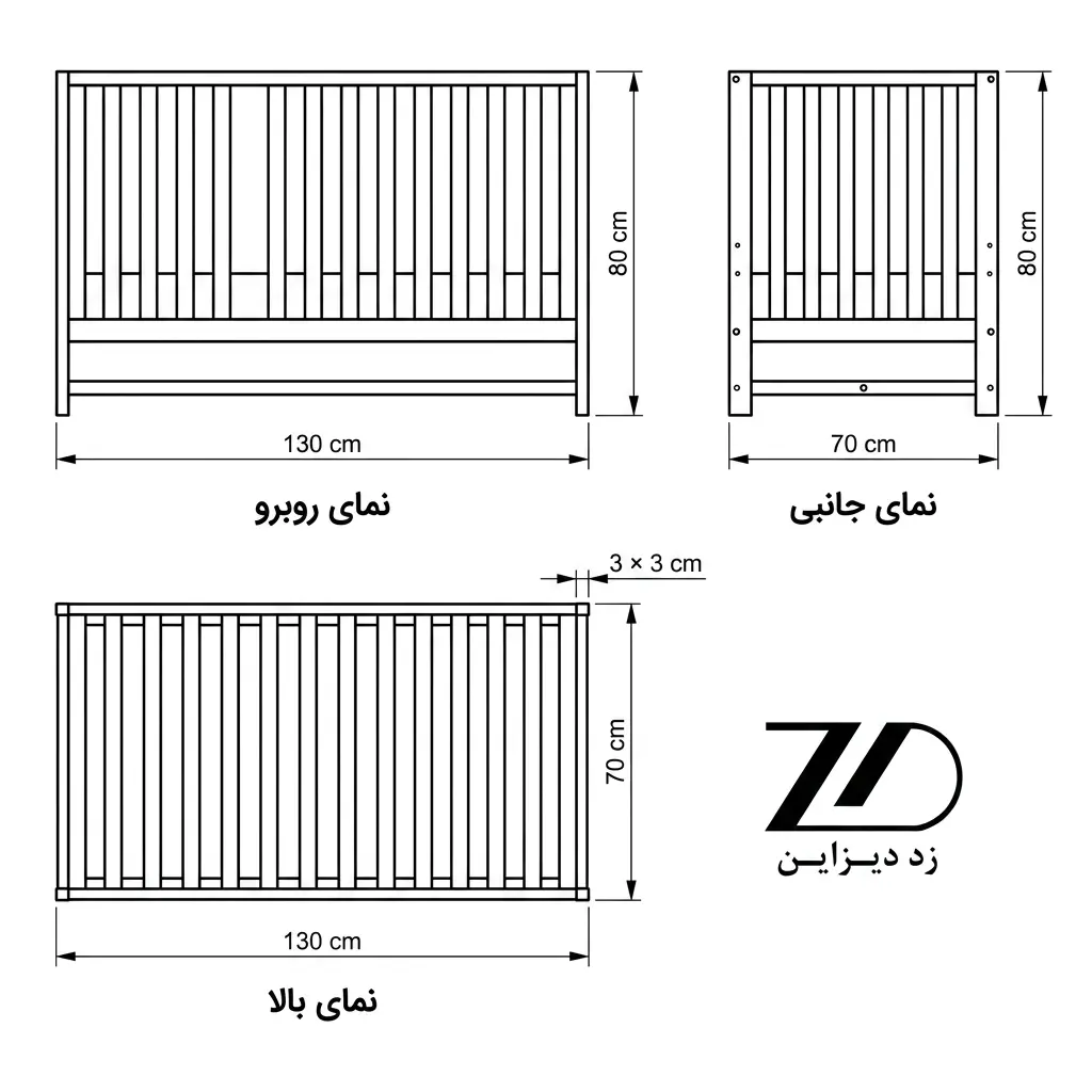 نقشه فنی تخت خواب چوبی کودک سانی