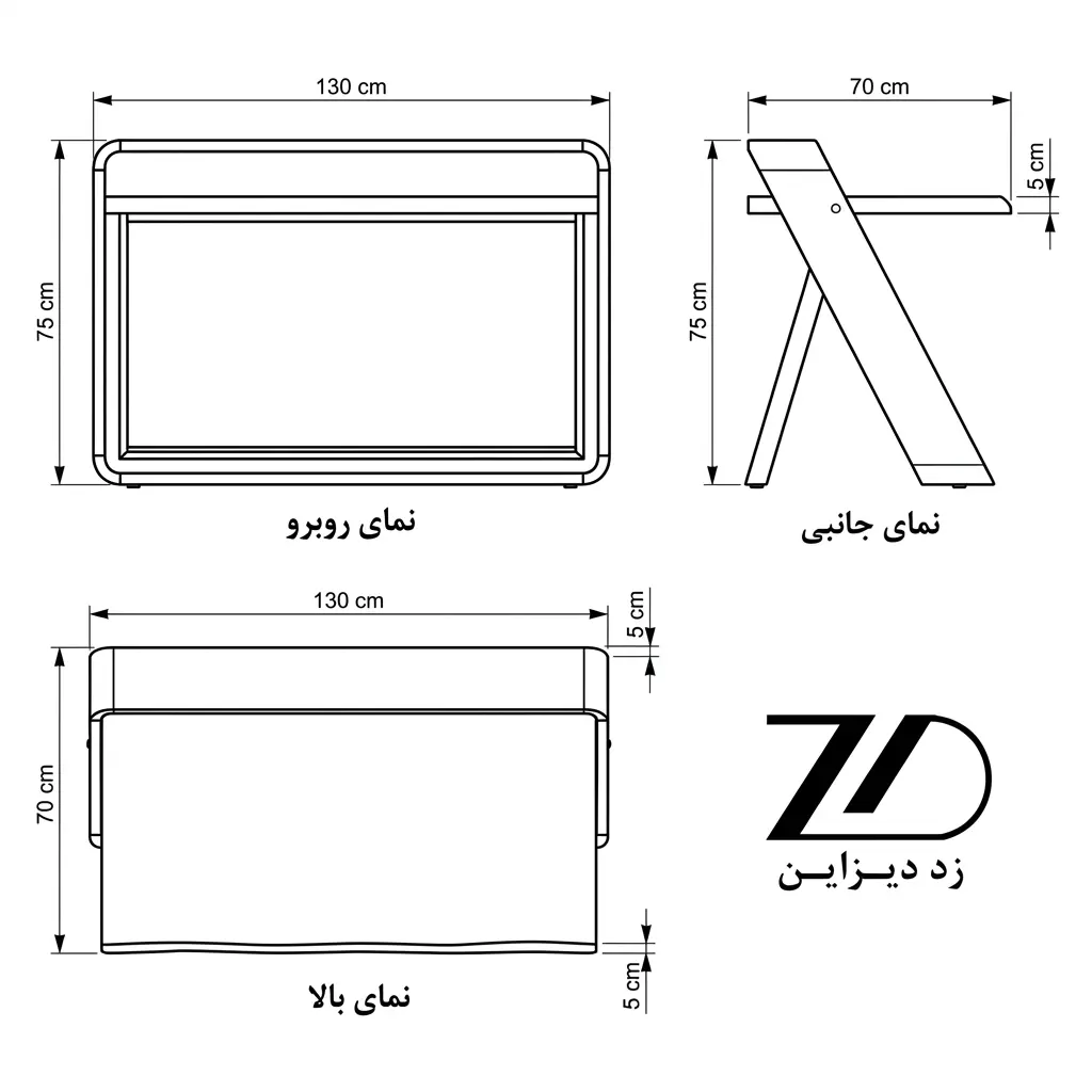 نقشه فنی میز کار و مطالعه چوبی مدرن