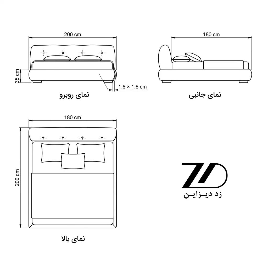 نقشه فنی تخت خواب دونفره نازان