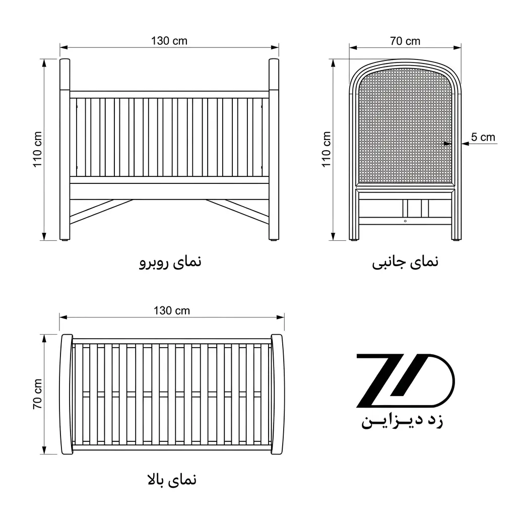نقشه فنی تخت خواب چوبی مدل پناه
