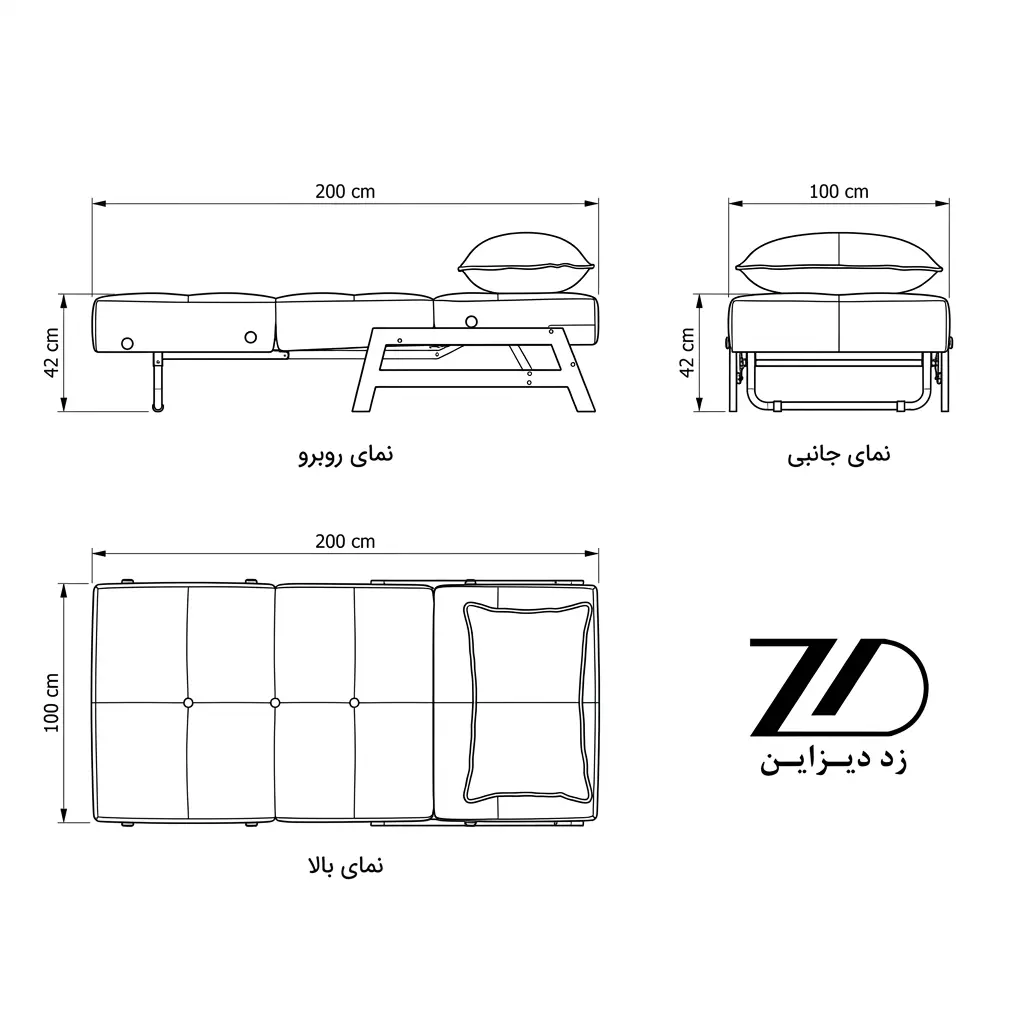 نقشه فنی راحتی تک نفره تختخواب شو مدل آوا